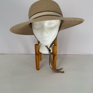 Solar Escape Beige Wide Brim Straw Hat with Chin Strap